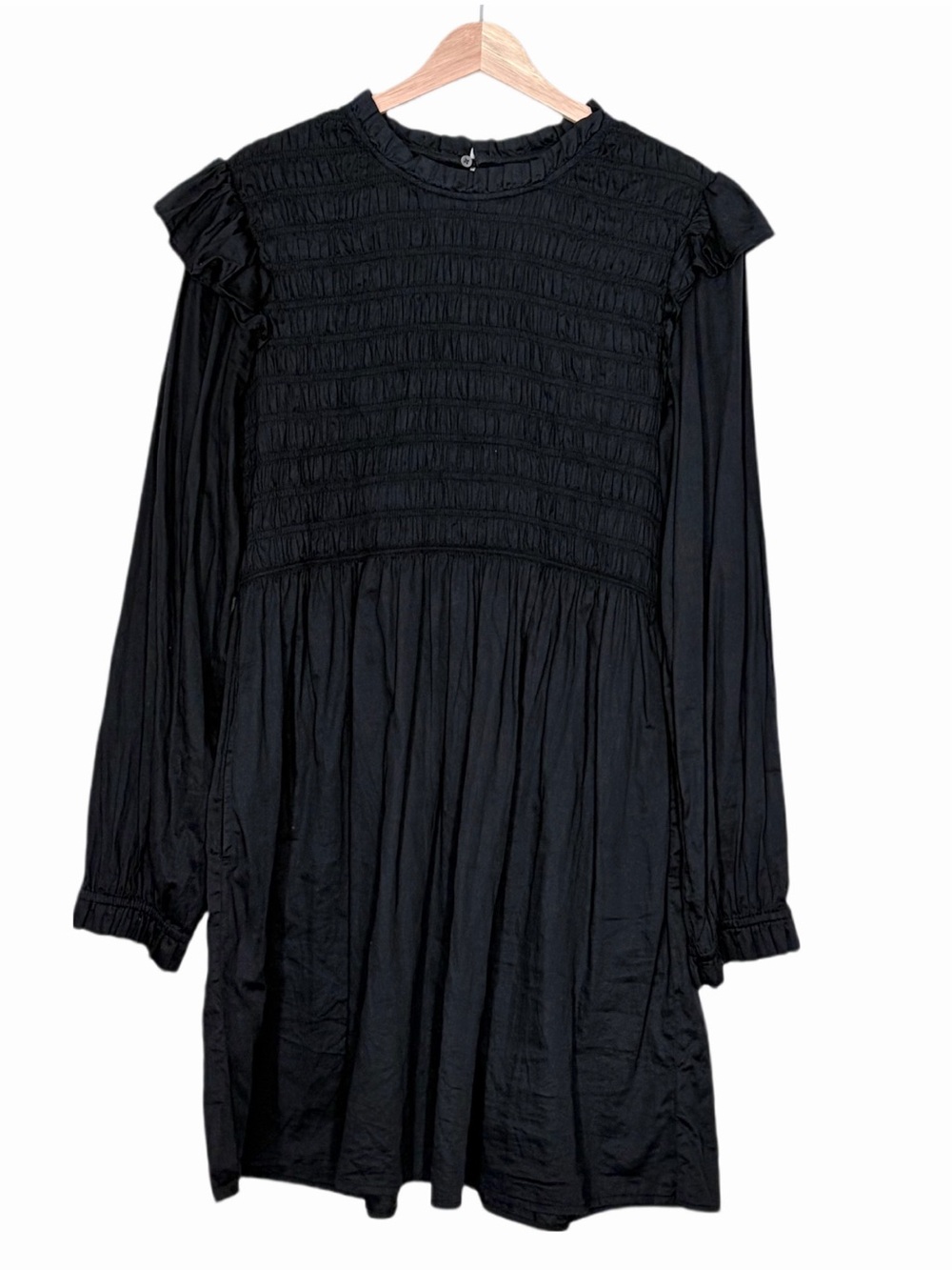 GAP Smocked Ruffle Dress in Black Size Small Tall Long Sleeve Romantic